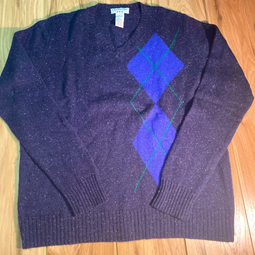Covington Blue Argyle Crew Sweater, Large